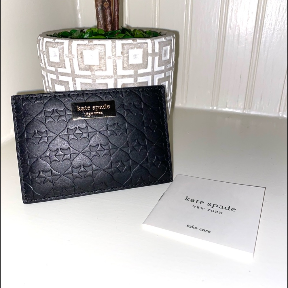 Kate Spade NEW black embossed leather Penn Place card holder wallet
